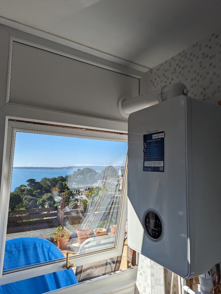 Premium boiler installation beside a Torbay sea view