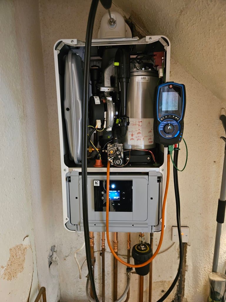 New Worcester Bosch boiler being tested after installation in Torquay